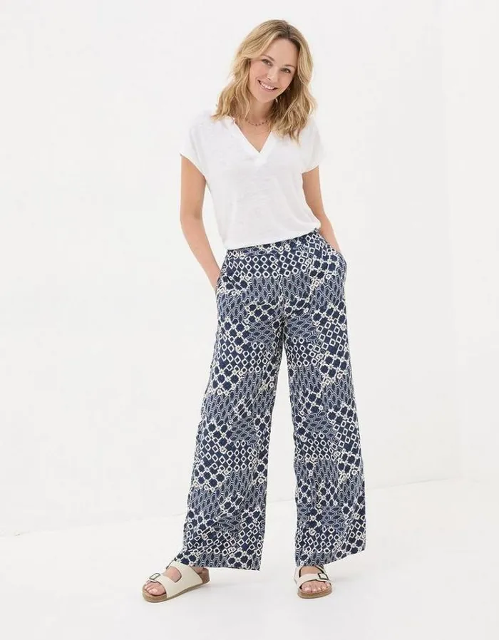 Women FatFace Women039s Sale Isla Patchwork Geo Wide Leg Trousers Navy