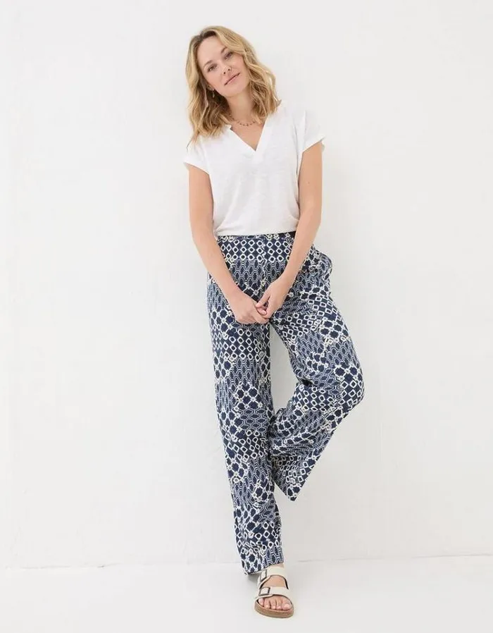 Women FatFace Women039s Sale Isla Patchwork Geo Wide Leg Trousers Navy