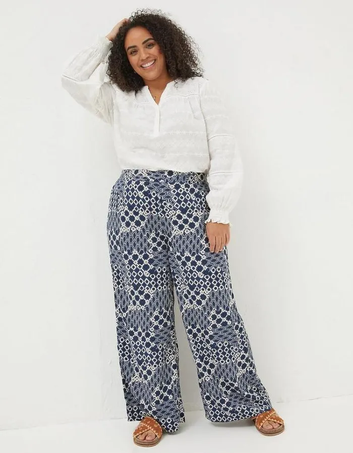 Women FatFace Women039s Sale Isla Patchwork Geo Wide Leg Trousers Navy