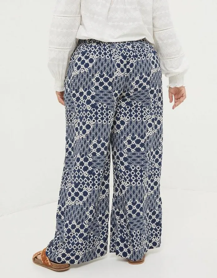 Women FatFace Women039s Sale Isla Patchwork Geo Wide Leg Trousers Navy