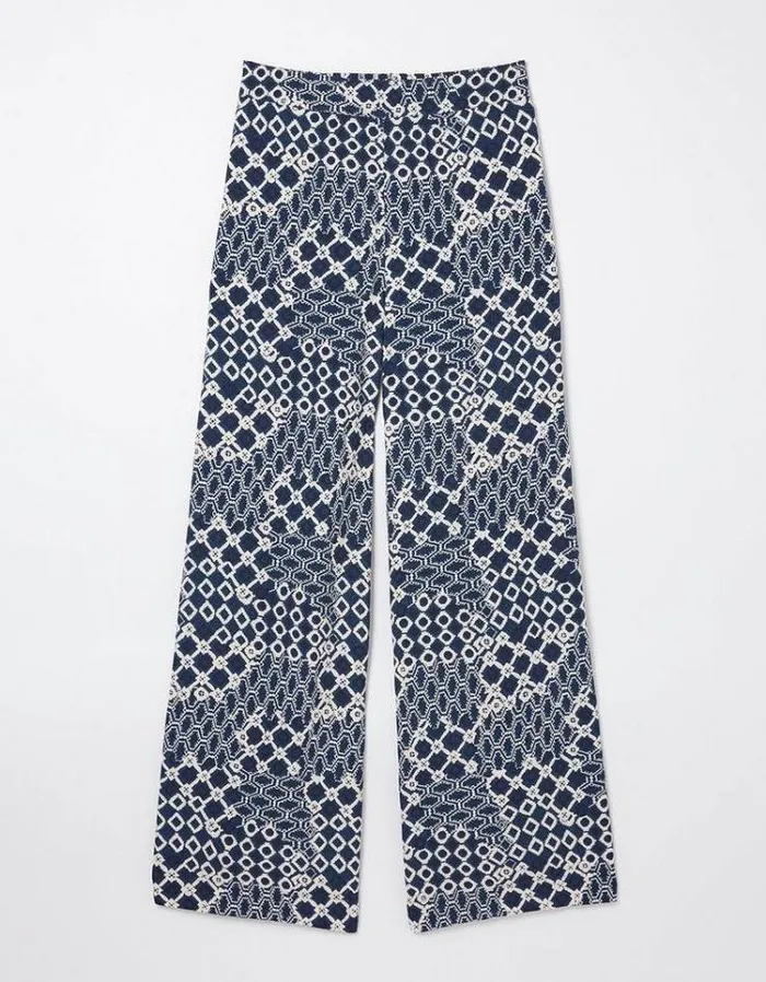 Women FatFace Women039s Sale Isla Patchwork Geo Wide Leg Trousers Navy