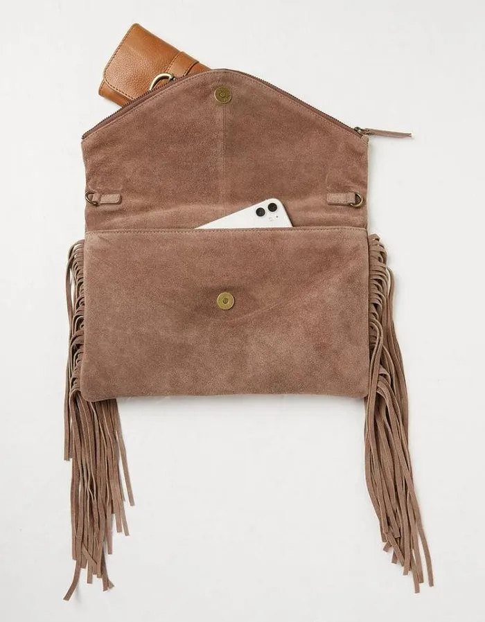 Women FatFace Women039s Sale Maelie Tassel Suede Crossbody Bag Stone