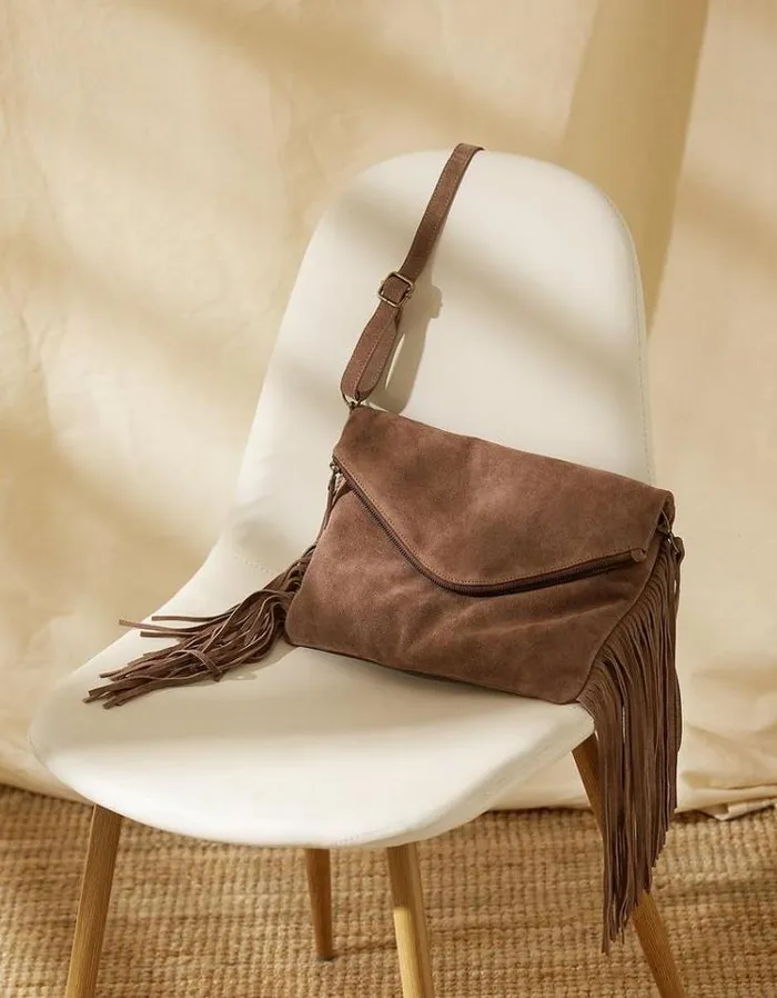 Women FatFace Women039s Sale Maelie Tassel Suede Crossbody Bag Stone