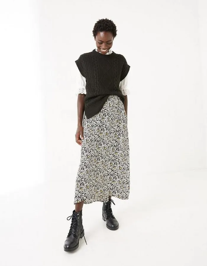 Women FatFace Women039s Sale Marley Mono Floral Midi Skirt Black
