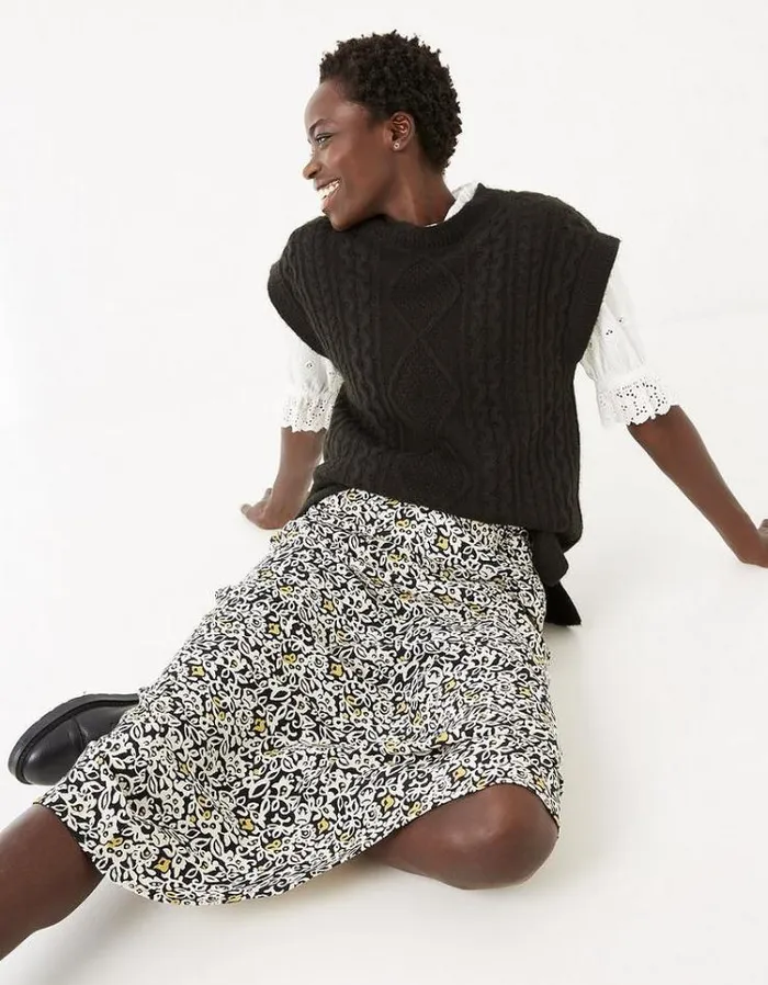 Women FatFace Women039s Sale Marley Mono Floral Midi Skirt Black