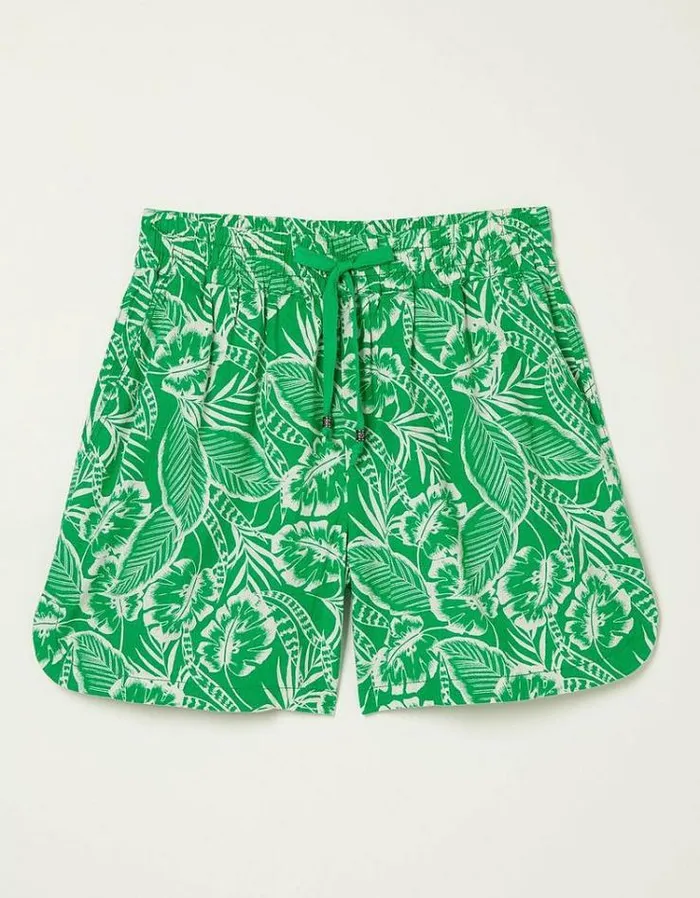 Women FatFace Women039s Sale Tenby Linen Blend Tropical Leaf Shorts Green
