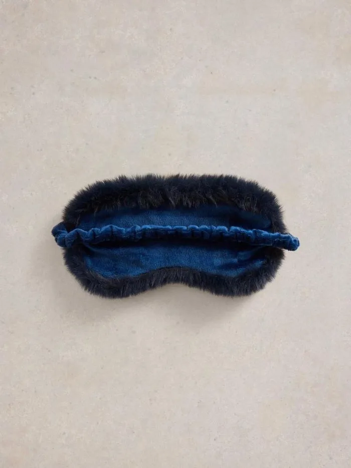 Women Faux Fur Velvet Eye Mask Dark Navy White Stuff Nightwear