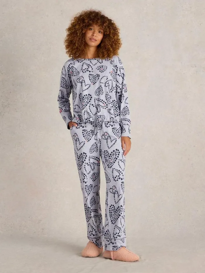 Women Fern Jersey PJ Bottom Grey Print White Stuff Nightwear