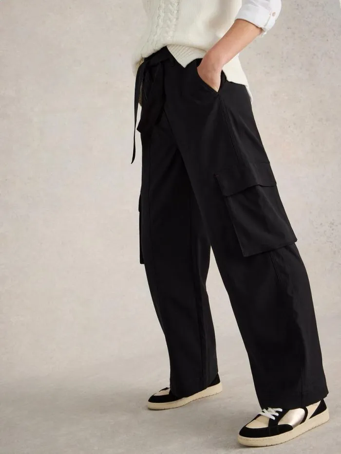 Women Fern Wide Leg Cargo Trouser Pure Black White Stuff Trousers Women Fern Wide Leg Cargo Trouser Pure Black White Stuff Trousers