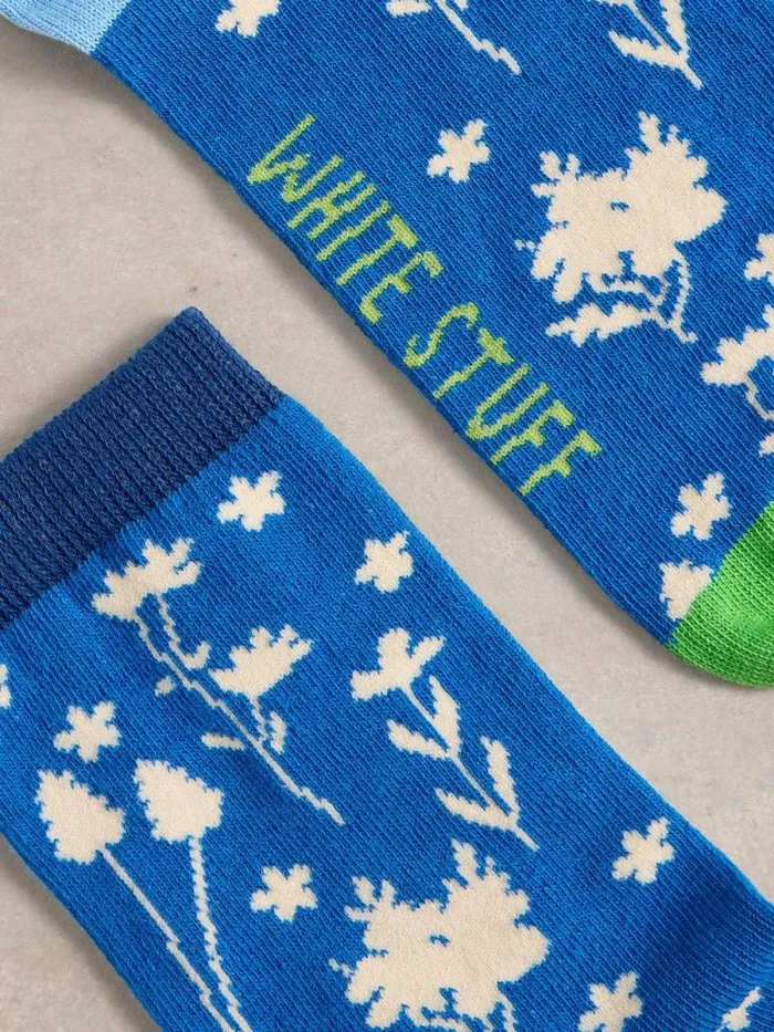 Women Floral Ankle Sock Bright Blue White Stuff Socks