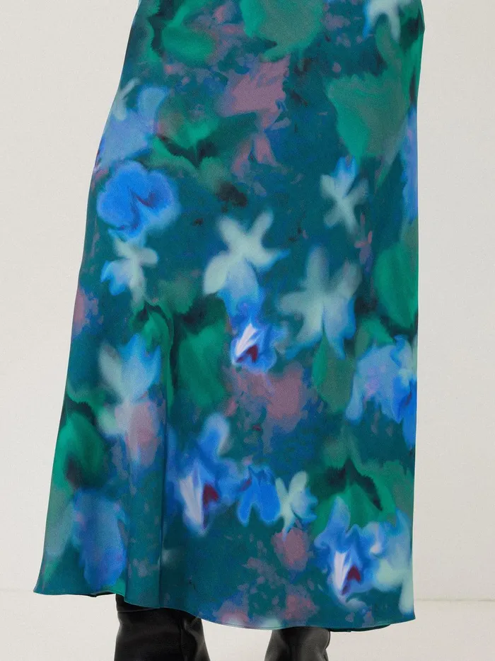 Women Floral Mist Asymmetric Skirt Green Jigsaw Skirts