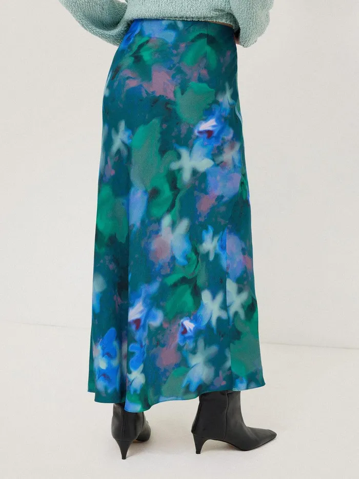 Women Floral Mist Asymmetric Skirt Green Jigsaw Skirts