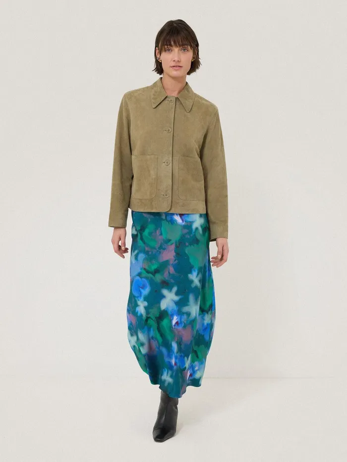 Women Floral Mist Asymmetric Skirt Green Jigsaw Skirts
