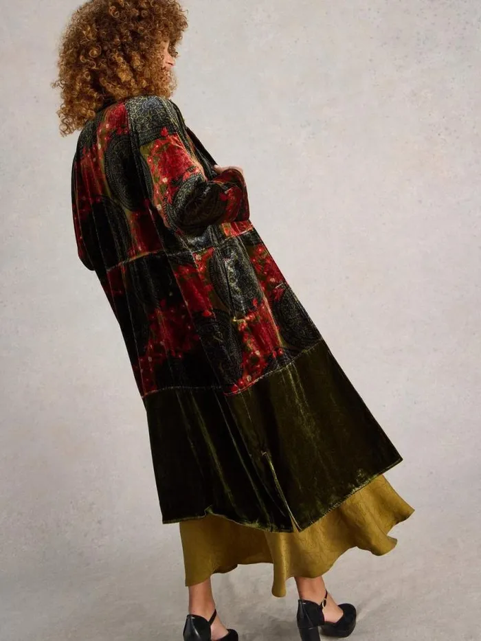 Women Freya Velvet Duster Coat Green Print White Stuff Coats and Jackets Women Freya Velvet Duster Coat Green Print White Stuff Coats and Jackets