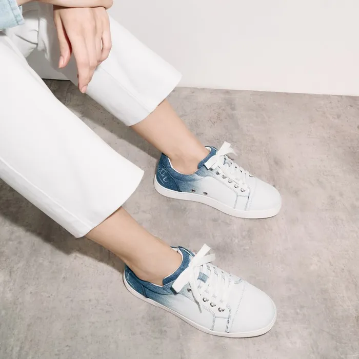Women Fun Vieira Sneakers 8211 Denim Brushed Effect 8211 Denim Christian Louboutin Sneakers