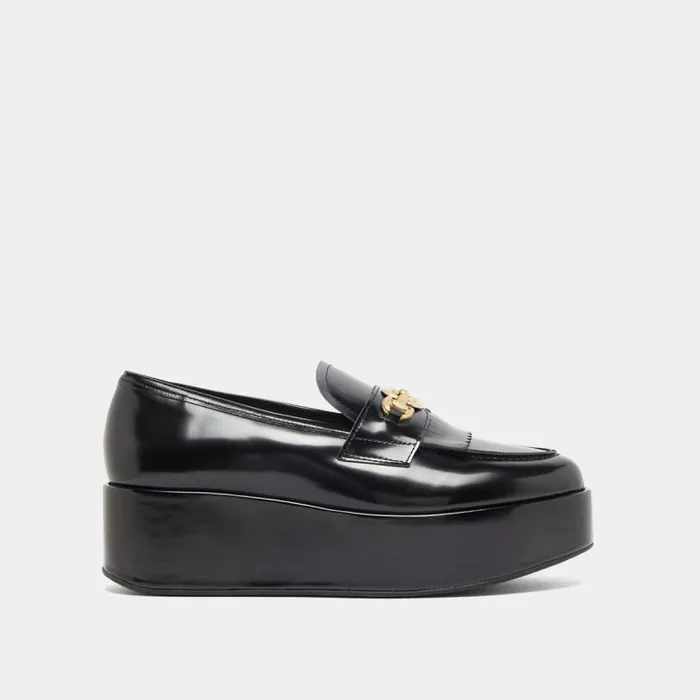 Women Gold Buckle Loafers Black JONAK Loafers