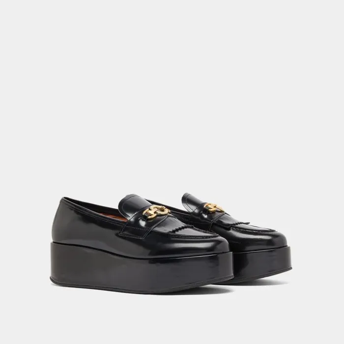 Women Gold Buckle Loafers Black JONAK Loafers
