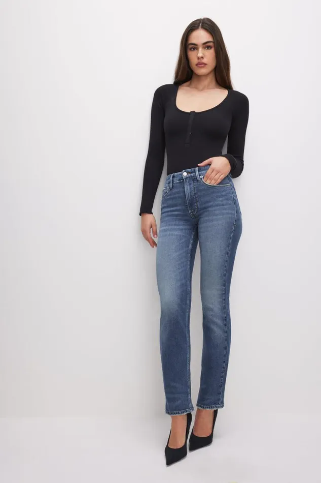 Women GOOD AMERICAN Bodysuits MICRO RIB COTTONBODYSUIT Black001