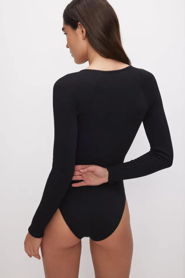 Women GOOD AMERICAN Bodysuits MICRO RIB COTTONBODYSUIT Black001