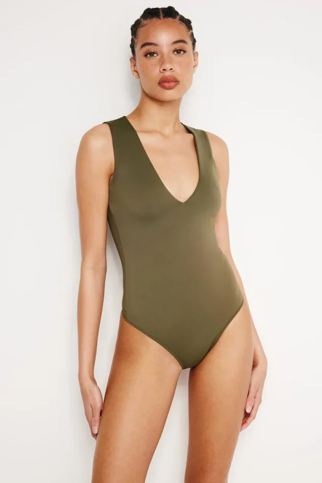 Women GOOD AMERICAN Bodysuits SCUBA DEEP V TANKBODYSUIT Fatigue001