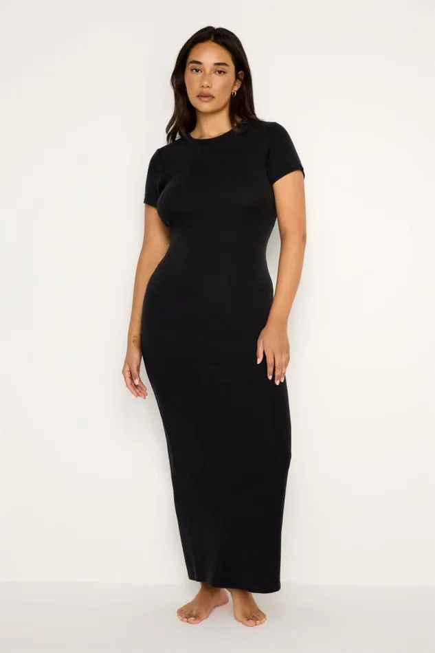 Women GOOD AMERICAN Dresses JEANIUS RIBBED MAXIDRESS Black001