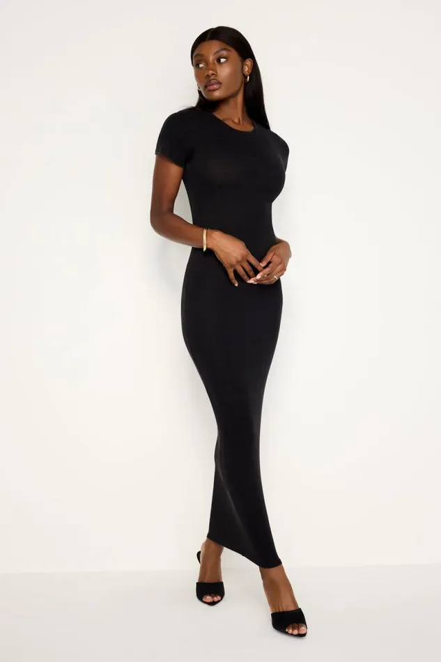 Women GOOD AMERICAN Dresses JEANIUS RIBBED MAXIDRESS Black001