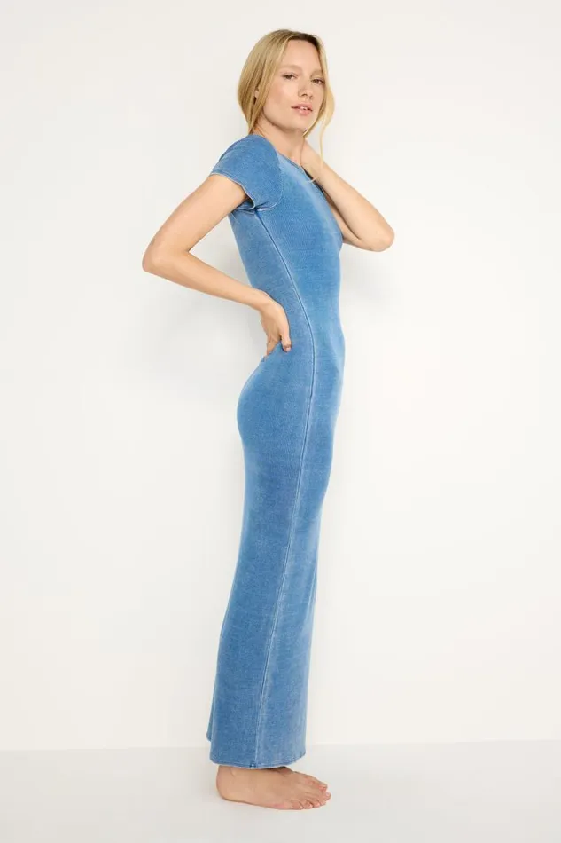 Women GOOD AMERICAN Dresses JEANIUS RIBBED MAXIDRESS Indigo586