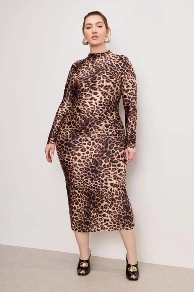 Women GOOD AMERICAN Dresses SATIN SHINE MIDIDRESS Fierce Leopard001