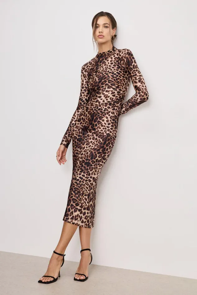 Women GOOD AMERICAN Dresses SATIN SHINE MIDIDRESS Fierce Leopard001