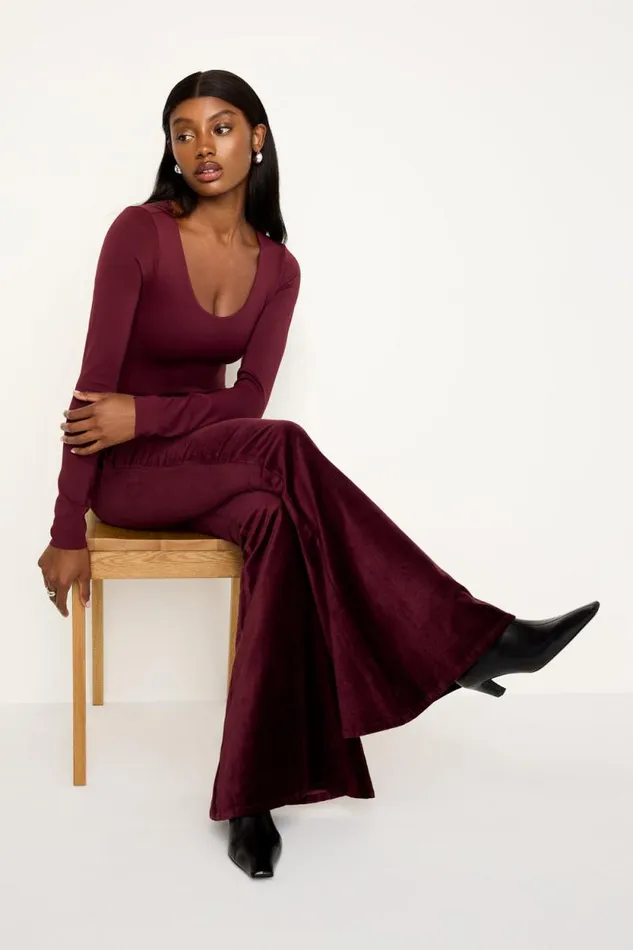 Women GOOD AMERICAN Jeans GOOD WAIST SUPER FLARE VELVETPANTS Oxblood002