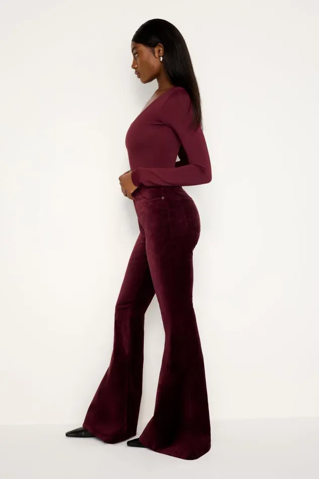 Women GOOD AMERICAN Jeans GOOD WAIST SUPER FLARE VELVETPANTS Oxblood002