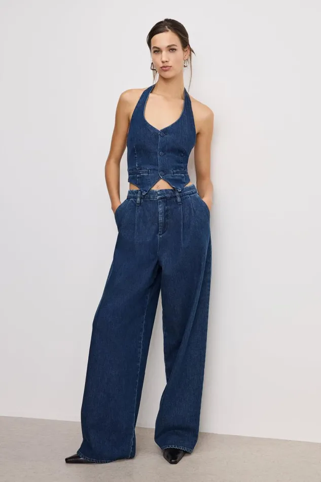 Women GOOD AMERICAN Pants 90S PLEATED DENIMTROUSERS Indigo724