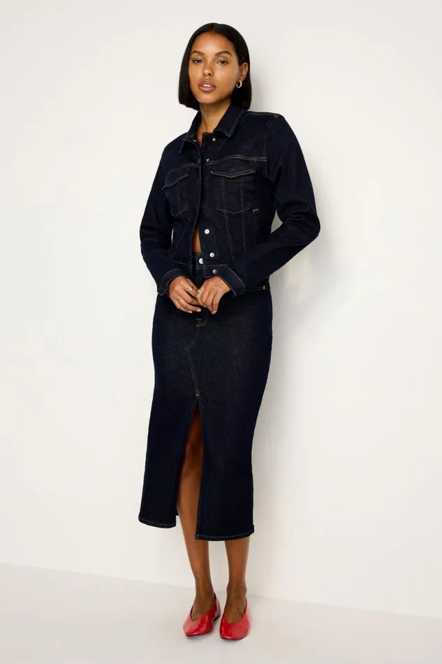 Women GOOD AMERICAN Shorts and Skirts RINSED DENIM MIDISKIRT Indigo716