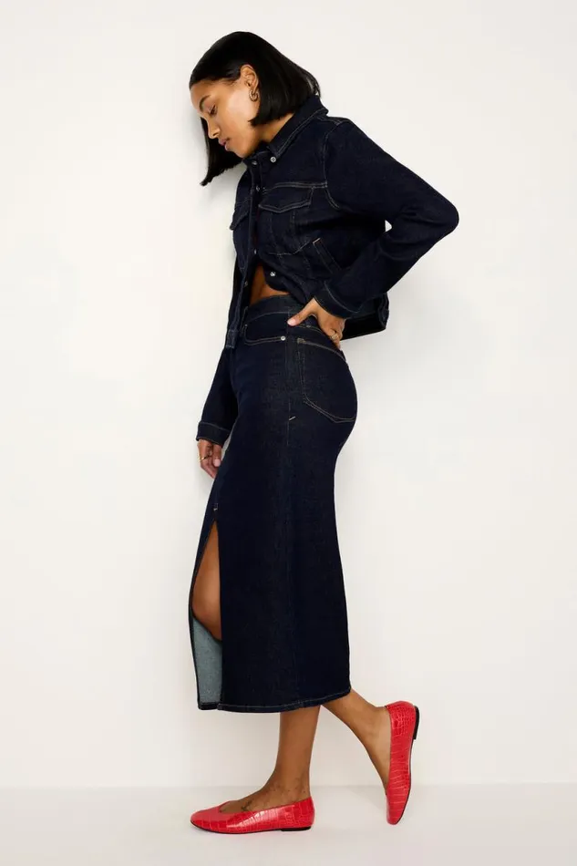 Women GOOD AMERICAN Shorts and Skirts RINSED DENIM MIDISKIRT Indigo716