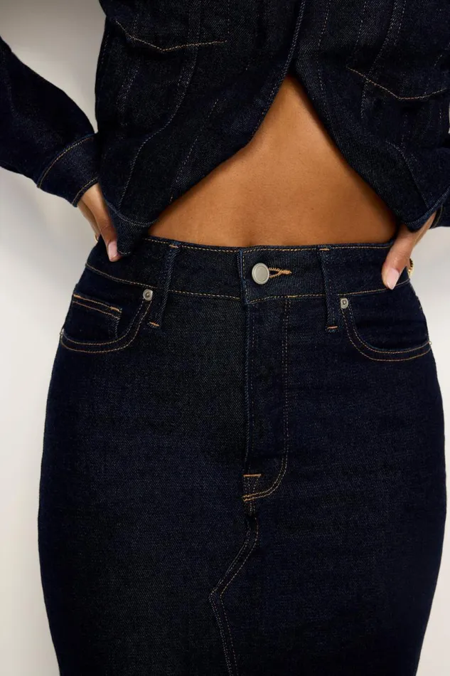 Women GOOD AMERICAN Shorts and Skirts RINSED DENIM MIDISKIRT Indigo716