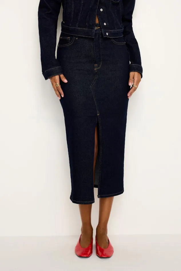 Women GOOD AMERICAN Shorts and Skirts RINSED DENIM MIDISKIRT Indigo716