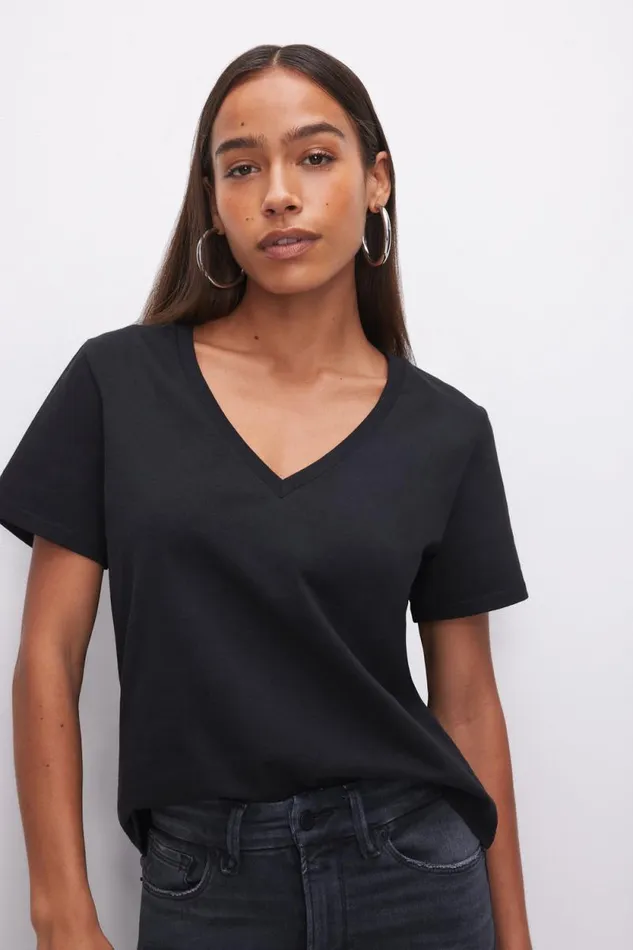 Women GOOD AMERICAN Tops COTTON CLASSIC VNECKTEE Black001
