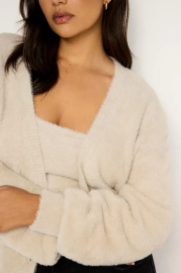 Women GOOD AMERICAN Tops FUZZYCARDIGAN Flax001