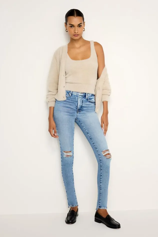 Women GOOD AMERICAN Tops FUZZYCARDIGAN Flax001
