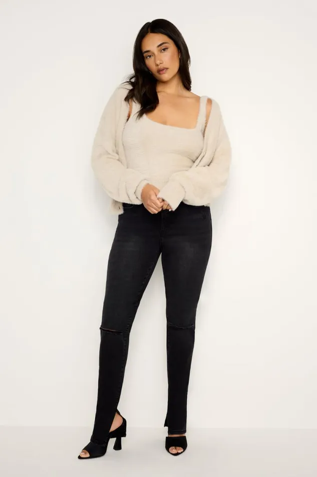 Women GOOD AMERICAN Tops FUZZYCARDIGAN Flax001