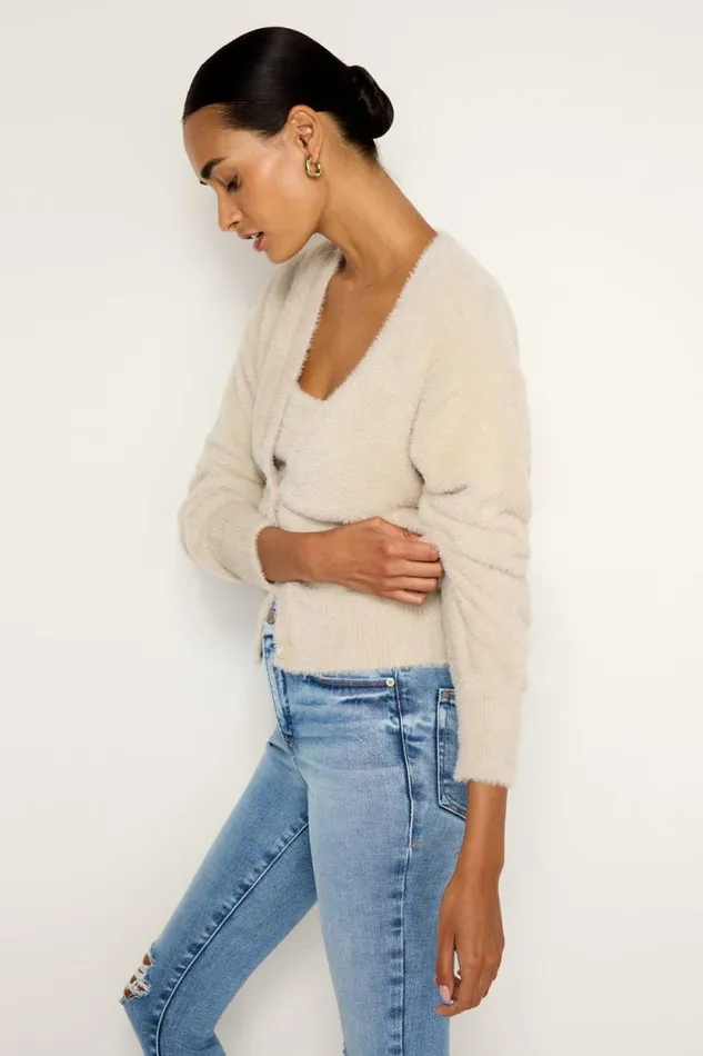 Women GOOD AMERICAN Tops FUZZYCARDIGAN Flax001
