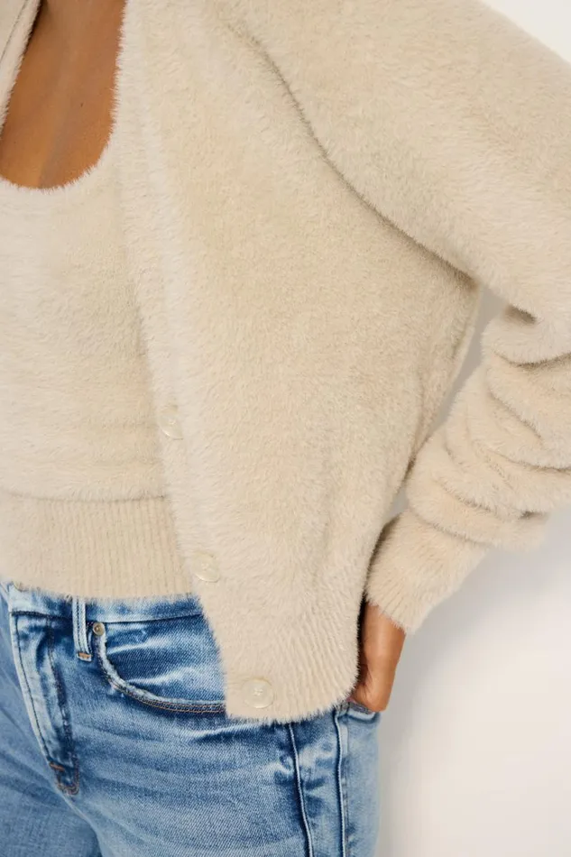 Women GOOD AMERICAN Tops FUZZYCARDIGAN Flax001
