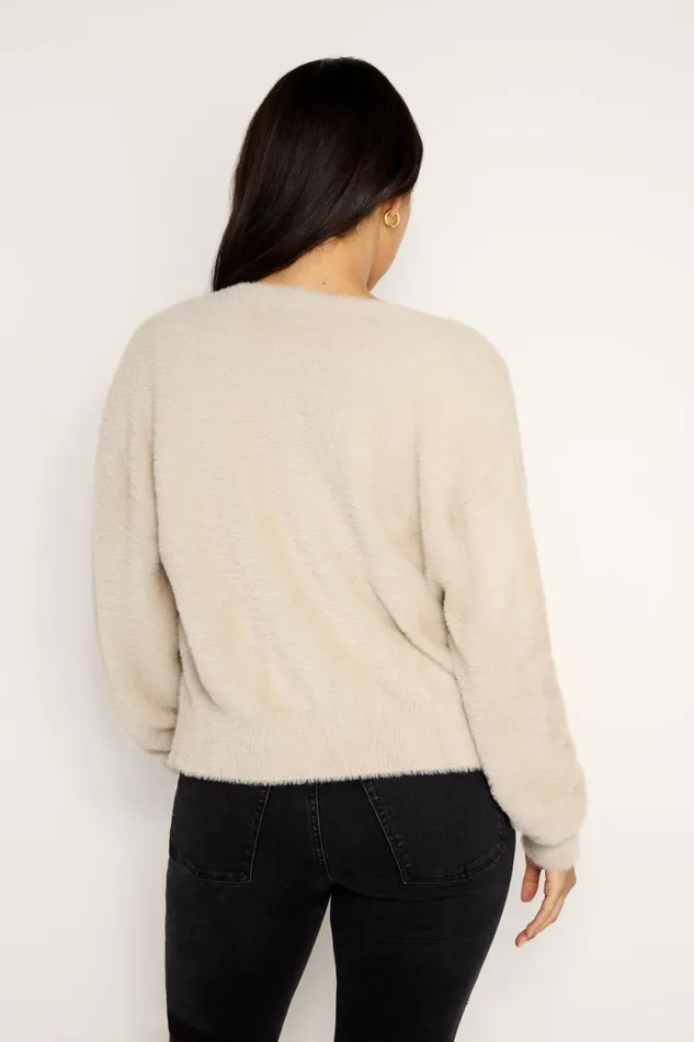 Women GOOD AMERICAN Tops FUZZYCARDIGAN Flax001