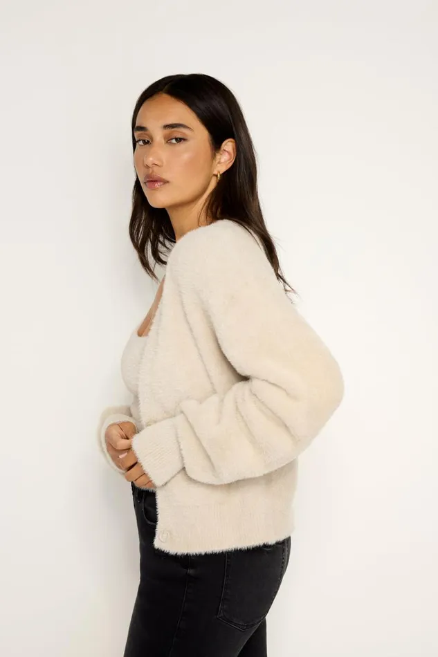 Women GOOD AMERICAN Tops FUZZYCARDIGAN Flax001
