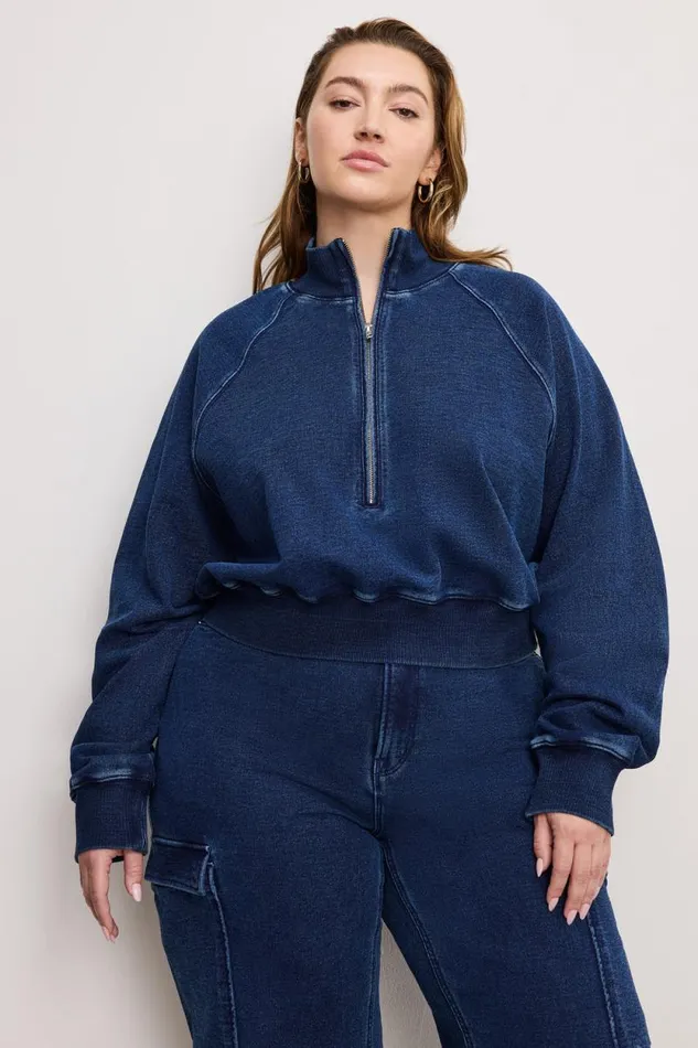 Women GOOD AMERICAN Tops JEANIUS HALF ZIPSWEATSHIRT Indigo377