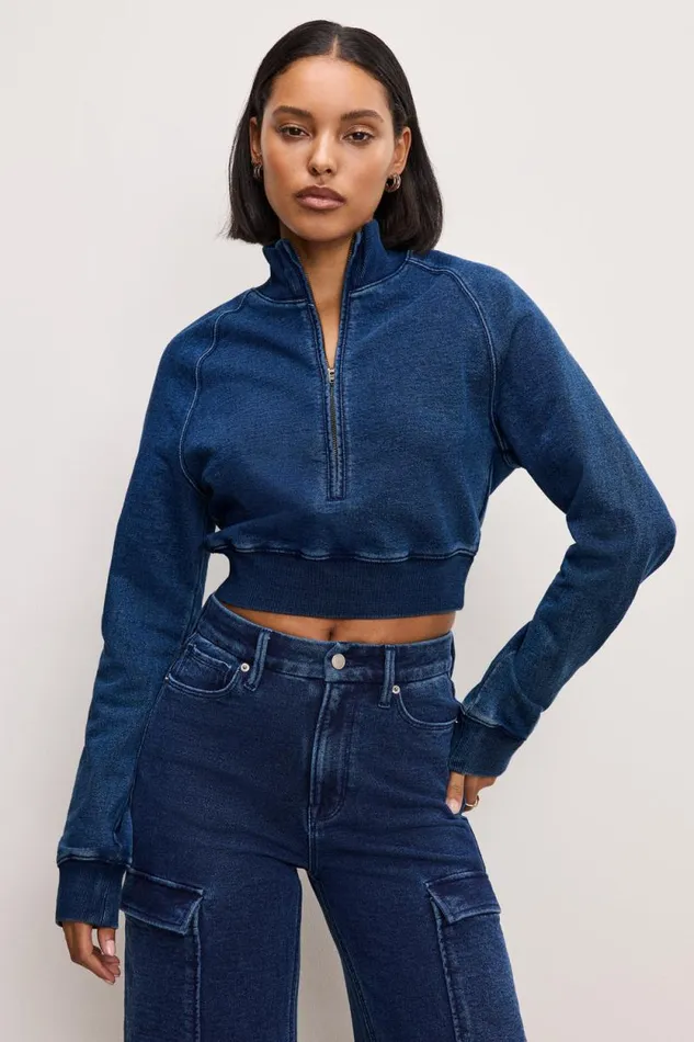 Women GOOD AMERICAN Tops JEANIUS HALF ZIPSWEATSHIRT Indigo377 Women GOOD AMERICAN Tops JEANIUS HALF ZIPSWEATSHIRT Indigo377