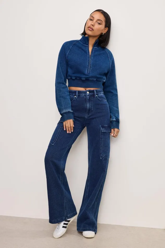 Women GOOD AMERICAN Tops JEANIUS HALF ZIPSWEATSHIRT Indigo377 Women GOOD AMERICAN Tops JEANIUS HALF ZIPSWEATSHIRT Indigo377