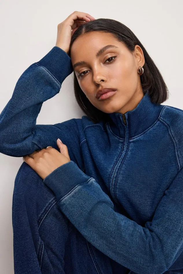 Women GOOD AMERICAN Tops JEANIUS HALF ZIPSWEATSHIRT Indigo377 Women GOOD AMERICAN Tops JEANIUS HALF ZIPSWEATSHIRT Indigo377