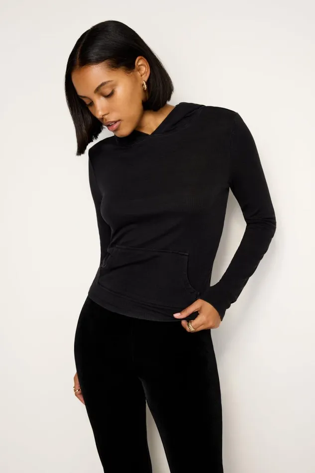 Women GOOD AMERICAN Tops JEANIUSHOODIE Black001