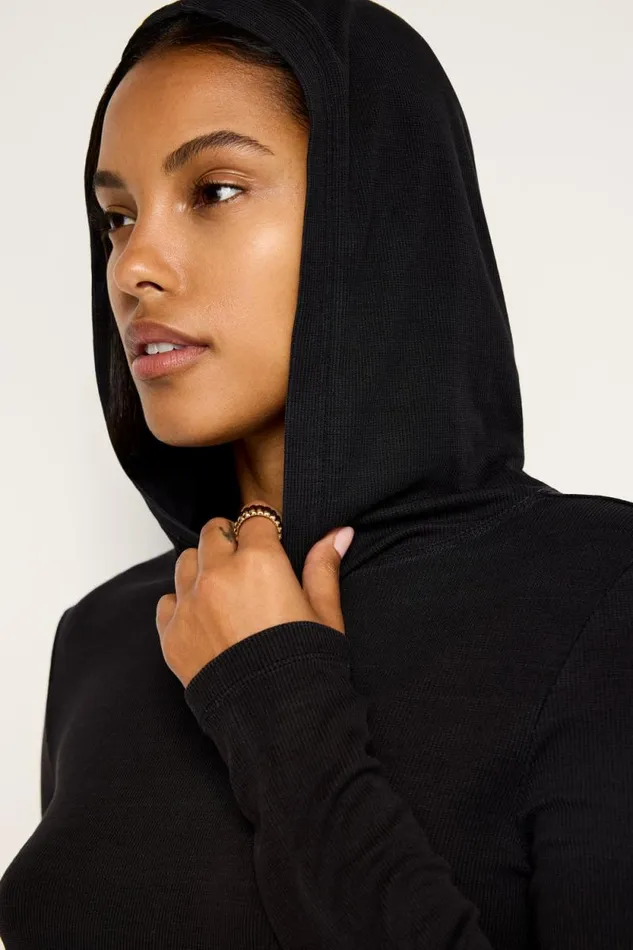 Women GOOD AMERICAN Tops JEANIUSHOODIE Black001